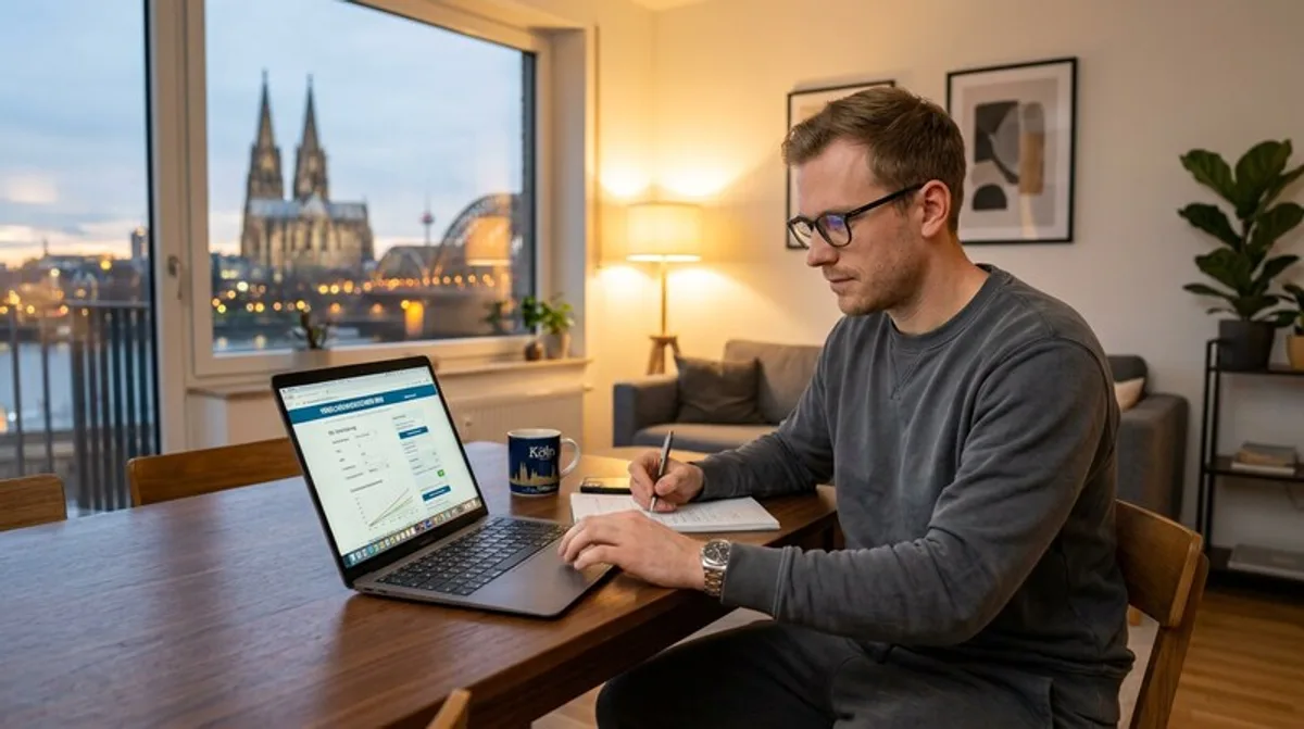 Frau räumt glücklich neue Möbelstücke in Wohnung ein